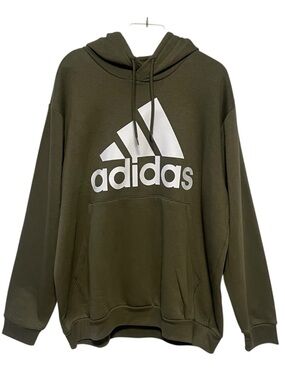ADIDAS Big Logo Badge of Sport Fleece Pullover Hoodie Olive Green 2XL NWT